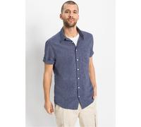Kurzarmhemd BONPRIX, Herren, Gr. 45/46 (XXL), N-Gr, blau, weiß gestreift, Web, Obermaterial: 55% Leinen, 45% Baumwolle, regular fit, Hemden, Regular Fit, aus Leinen-Baumwoll-Mix, mit Kentkragen (33770