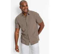 Kurzarmhemd BONPRIX, Herren, Gr. 45/46 (XXL), N-Gr, taupe, Web, Obermaterial: 55% Leinen, 45% Baumwolle, regular fit, Hemden, Regular Fit, aus Leinen-Baumwoll-Mix, mit kurzem Arm, Kentkragen (49097502