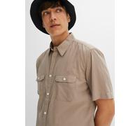 Kurzarmhemd BONPRIX "Kurzarmhemd aus reiner Baumwolle", Herren, Gr. 41/42 (L), N-Gr, braun (taupe), Obermaterial: 100% Baumwolle, regular fit, Hemden, Regular Fit, aus Baumwolle, mit Brusttaschen, Ken