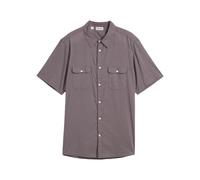 Kurzarmhemd BONPRIX "Kurzarmhemd aus reiner Baumwolle", Damen, Gr. 41/42 (L), N-Gr, grau (rauchgrau), Obermaterial: 100% Baumwolle, regular fit, Hemden Kurzarmhemd, Regular Fit, aus Baumwolle, mit Bru