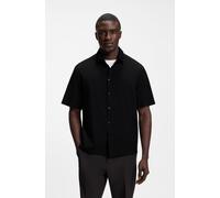 Kurzarmhemd BOSS GREEN, Herren, Gr. M (39/40), N-Gr, schwarz (schwarz001), Web, Obermaterial: 85% Polyamid, 15% Elasthan, unifarben, relaxed fit normal, abgesteppte Kante, Hemden, Kentkragen, Druckknö