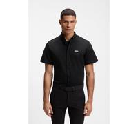 Kurzarmhemd BOSS GREEN "Motion S", Herren, Gr. 3XL, N-Gr, schwarz002, Jersey, Obermaterial: 100% Baumwolle, unifarben, regular fit normal, Rundhals, abgesteppte Kante, Hemden, Regular Fit, Button-down