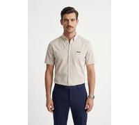 Kurzarmhemd BOSS GREEN "Motion S", Herren, Gr. L, N-Gr, beige (light beige272), Jersey, Obermaterial: 100% Baumwolle, regular fit normal, Rundhals, abgesteppte Kante, Hemden, Regular Fit, Button-down-