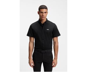 Kurzarmhemd BOSS GREEN "Motion S", Herren, Gr. M, N-Gr, schwarz (schwarz002), Jersey, Obermaterial: 100% Baumwolle, unifarben, regular fit normal, Rundhals, abgesteppte Kante, Hemden, Regular Fit, But