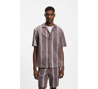 Kurzarmhemd BOSS, Herren, Gr. 3XL, N-Gr, medium lila510, Web, Obermaterial: 97% Baumwolle, 3% Elasthan, gestreift, relaxed fit normal, V-Ausschnitt, abgesteppte Kante, Hemden, Freizeitkragen, Stretch-