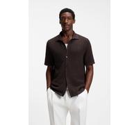 Kurzarmhemd BOSS, Herren, Gr. L, N-Gr, schwarz braun207, Strick, Obermaterial: 100% Baumwolle, unifarben, regular fit normal, Rundhals, Bündchen, Hemden Kurzarmhemd, aus Baumwoll-Strick, Regular Fit,