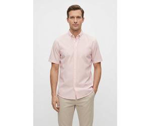 Kurzarmhemd BOSS, Herren, Gr. XL, N-Gr, light, pastel pink686, Web, Obermaterial: 72% Baumwolle, 24% Polyamid, 4% Elasthan, unifarben, regular fit normal, Rundhals, abgesteppte Kante, Hemden, Button-d