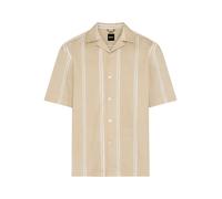 Kurzarmhemd BOSS, Herren, Gr. XXL (45/46), N-Gr, open beige286, Web, Obermaterial: 97% Baumwolle, 3% Elasthan, gestreift, relaxed fit normal, V-Ausschnitt, abgesteppte Kante, Hemden, Freizeitkragen, S