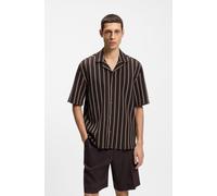 Kurzarmhemd BOSS "C-LARS CAMP B-262", Herren, Gr. 3XL, N-Gr, schwarz braun207, Jersey, Obermaterial: 97% Baumwolle, 3% Elasthan, gestreift, relaxed fit hüftbedeckend, abgesteppte Kante, Hemden, mit Fr