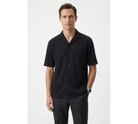 Kurzarmhemd BOSS "LARS CAMP B", Herren, Gr. M, N-Gr, dunkelblau404, Jersey, Obermaterial: 97% Baumwolle, 3% Elasthan, unifarben, relaxed fit hüftbedeckend, abgesteppte Kante, Hemden Kurzarmhemd, Overs