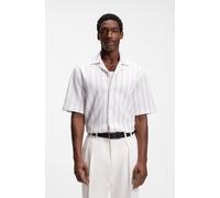 Kurzarmhemd BOSS "LARS CAMP B", Herren, Gr. M, N-Gr, open beige286, Jersey, Obermaterial: 97% Baumwolle, 3% Elasthan, gestreift, relaxed fit hüftbedeckend, V-Ausschnitt, abgesteppte Kante, Hemden, Kur