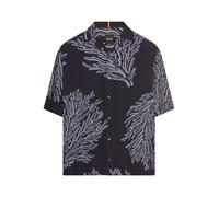Kurzarmhemd BOSS ORANGE "Lapisy", Herren, Gr. M, N-Gr, blau (dunkelblau404), Web, Obermaterial: 100% Viskose, unifarben, regular fit hüftbedeckend, Hemden, mit großem Druck Oktopus Krake (71169837-M) 