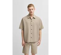 Kurzarmhemd BOSS ORANGE "Lapoully", Damen, Gr. XXL, N-Gr, beige (light beige271), Web, Obermaterial: 100% Elastomultiester, unifarben, relaxed fit hüftlang, abgesteppte Kante, Hemden Kurzarmhemd, mit