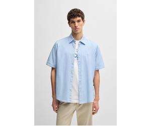 Kurzarmhemd BOSS ORANGE "Rash", Herren, Gr. M (39/40), N-Gr, blau (open blau460), Web, Obermaterial: 100% Baumwolle, unifarben, regular fit hüftlang, hoch geschlossener Ausschnitt, eingesetzt normaler