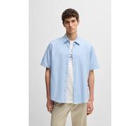 Kurzarmhemd BOSS ORANGE "Rash", Herren, Gr. M, N-Gr, blau (open blau460), Web, Obermaterial: 100% Baumwolle, unifarben, regular fit hüftlang, hoch geschlossener Ausschnitt, eingesetzt normaler Saum, H