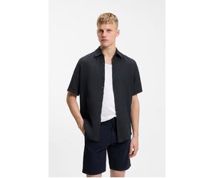 Kurzarmhemd BOSS ORANGE "Rash Premium Herrenmode", Herren, Gr. L (41/42), N-Gr, schwarz (dunkelblau404), Web, Obermaterial: 100% Leinen, unifarben, regular fit hüftbedeckend, abgesteppte Kante, Hemden