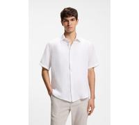 Kurzarmhemd BOSS ORANGE "Rash Premium Herrenmode", Herren, Gr. M (39/40), N-Gr, weiß (weiß100), Web, Obermaterial: 100% Leinen, unifarben, regular fit hüftbedeckend, abgesteppte Kante, Hemden, aus rei