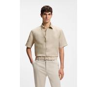 Kurzarmhemd BOSS ORANGE "Rash Premium Herrenmode", Herren, Gr. XL (43/44), N-Gr, beige (light beige271), Web, Obermaterial: 100% Leinen, unifarben, regular fit hüftbedeckend, abgesteppte Kante, Hemden