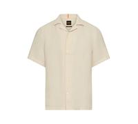 Kurzarmhemd BOSS ORANGE "Rayer", Herren, Gr. M, N-Gr, beige (light beige271), Web, Obermaterial: 100% Leinen, unifarben, regular fit hüftlang, abgesteppte Kante, Hemden, aus Leinen (41194513-M) light