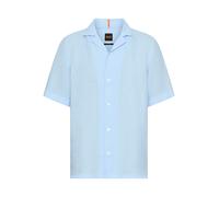 Kurzarmhemd BOSS ORANGE "Rayer", Herren, Gr. M, N-Gr, blau (open blau460), Web, Obermaterial: 100% Leinen, unifarben, regular fit hüftlang, abgesteppte Kante, Hemden Kurzarmhemd, aus Leinen (25679339-