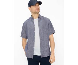 Kurzarmhemd BRAX "Style DAN", Herren, Gr. L, Normalgrößen, blau (dunkelblau), Web, 100% Leinen, Hemden (69164028-L) dunkelblau