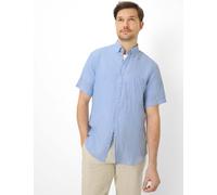 Kurzarmhemd BRAX "Style DAN", Herren, Gr. L, Normalgrößen, blau (mittelblau), Web, 100% Leinen, Hemden (12556347-L) mittelblau