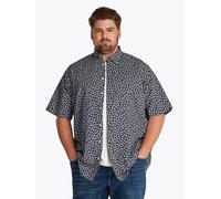 Kurzarmhemd "BT-LINEN BLEND MPRINT", Herren, Gr. 4XL, N-Gr, blau (carbon navy), Web, Obermaterial: 52% Baumwolle, 48% Leinen, TOMMY HILFIGER BIG & TALL, Hemden, mit Allover-Print, Große Größen (182347