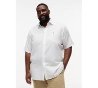 Kurzarmhemd "BT- LINEN BLND SOLID", Herren, Gr. 5XL, N-Gr, weiß, Web, Obermaterial: 52% Baumwolle, 48% Leinen, TOMMY HILFIGER BIG & TALL, regular fit, Hemden, Große Größen, Button-down-Kragen, regular