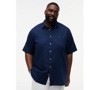 Kurzarmhemd "BT- LINEN BLND SOLID", Herren, Gr. XXL (58), N-Gr, blau (carbon navy), Web, Obermaterial: 52% Baumwolle, 48% Leinen, TOMMY HILFIGER BIG & TALL, regular fit, Hemden, Große Größen, Button-d