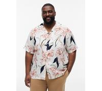 Kurzarmhemd "BT-LINEN RESORT PRINT REGULAR FIT", Herren, Gr. 5XL (66), N-Gr, bunt (ivory petal, allover), Web, Obermaterial: 100% Leinen, TOMMY HILFIGER BIG & TALL, regular fit normal, Hemden, mit Tro