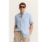 Kurzarmhemd BUGATTI, Herren, Gr. L, Normalgrößen, 320, hellblau, Canvas, 100% Leinen, unifarben, normal, Hemden, Modern Fit aus Leinen mit Button-Down-Kragen (51340216-L) 320, hellblau