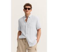 Kurzarmhemd BUGATTI, Herren, Gr. XL, Normalgrößen, 10, weiß, Canvas, 100% Leinen, unifarben, normal, Hemden, Modern Fit aus Leinen mit Button-Down-Kragen (51079923-XL) 10, weiß