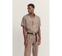 Kurzarmhemd BUGATTI, Herren, Gr. XL, Normalgrößen, braun (70, cognac), 100% Leinen, gepunktet, normal, Hemden, aus Leinen (87158400-XL) 70, cognac