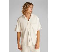 Kurzarmhemd CALVIN KLEIN JEANS "CHUNKY WAFFLE SS HWK OVERSHIRT", Damen, Gr. XXL, N-Gr, silber (silber birch), Web, Obermaterial: 50% Baumwolle, 50% Polyester, unifarben, normal hüftlang, abgesteppt, H