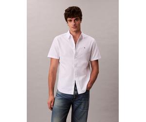 Kurzarmhemd CALVIN KLEIN JEANS "CLASSIC OXFORD SHIRT", Herren, Gr. M, N-Gr, weiß (brilliant weiß), Web, Obermaterial: 98% Baumwolle, 2% Elasthan, unifarben, klassisch normal, Rundhals, eingesetzt gera