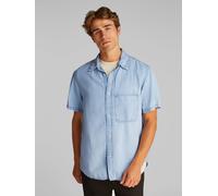 Kurzarmhemd CALVIN KLEIN JEANS "REGULAR SS DENIM SHIRT", Herren, Gr. S, N-Gr, blau (denim light), Denim/Jeans, Obermaterial: 67% Baumwolle, 19% Leinen, 14% Lyocell, unifarben, regular fit hüftlang, ab