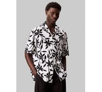 Kurzarmhemd CALVIN KLEIN "SS CMP CLLR AP LNN R", Herren, Gr. S, N-Gr, weiß (antique weiß), Web, Obermaterial: 55% Leinen, 45% Baumwolle, gemustert, regular fit normal, Rundhals, eingesetzt abgesteppte