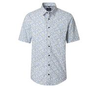 CASAMODA Herren Kurzarmhemd Weiß Blau Gelb Print ? Comfort Fit ? Baumwolle 3XL