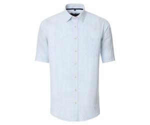 Kurzarmhemd CASAMODA "CASAMODA Leinenhemd Kurzarm gestreift", Herren, Gr. 3XL, Normalgrößen, blau, 50% Leinen, 50% Baumwolle, gestreift, lässig geschnitten, Hemden (49450669-XXXL) blau