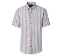 Kurzarmhemd CASAMODA "CASAMODA Leinenhemd Kurzarm gestreift", Herren, Gr. M, Normalgrößen, bunt (türkisblau), 55% Leinen, 45% Baumwolle, gestreift, comfort fit, Hemden (99639629-M) türkisblau