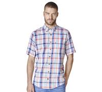 Kurzarmhemd CASAMODA "CASAMODA Leinenhemd Kurzarm kariert", Herren, Gr. 3XL, Normalgrößen, bunt (blau), 55% Leinen, 45% Baumwolle, kariert, lässig geschnitten, Hemden (77163540-XXXL) blau