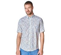 Kurzarmhemd CASAMODA "CASAMODA Leinenhemd Kurzarm Print", Herren, Gr. 3XL, Normalgrößen, hellorange, 50% Leinen, 50% Baumwolle, bedruckt, lässig geschnitten, Hemden (28896808-XXXL) hellorange