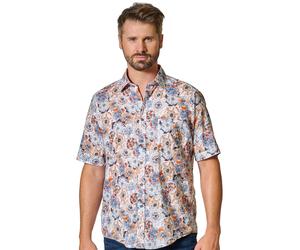 Kurzarmhemd CASAMODA "CASAMODA Leinenhemd Kurzarm Print", Herren, Gr. 3XL, Normalgrößen, orange, 50% Leinen, 50% Baumwolle, bedruckt, lässig geschnitten, Hemden (38544602-XXXL) orange