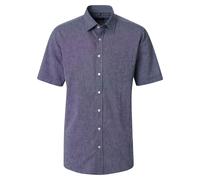 Kurzarmhemd CASAMODA "CASAMODA Leinenhemd Kurzarm uni", Herren, Gr. L, Normalgrößen, blau, 70% Baumwolle, 30% Leinen, unifarben, lässig geschnitten, Hemden (28566301-L) blau