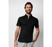 Kurzarmhemd DESOTO "Jerseyhemd Casual Modern Button Down halbarm", Herren, Gr. XL, N-Gr, schwarz (solid schwarz), Jersey, Obermaterial: 100% Baumwolle, unifarben, slim fit normal, Rundhals, Raglanärme