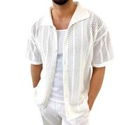 Kurzarmhemd für Herren Strick Kurzarm Retro Rever Hemd Lässig Shirt Jacke mit Knopfleiste Sommer Herbst Hemd Einfarbige Tshirts Button Down Slim Fit Hemden Bequeme Leicht Strickhemd