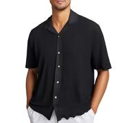 Kurzarmhemd für Herren Strick Kurzarm Retro Rever Hemd Tshirts Button Down Slim Fit Hemden Bequeme Leicht Strickhemd Lässig Shirt Jacke mit Knopfleiste Sommer Herbst Hemd Einfarbige