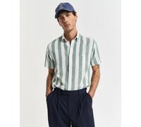 Kurzarmhemd GANT "REG COTTON LINEN STRIPE SS SHIRT", Herren, Gr. L, N-Gr, grün (woody grün), Web, Obermaterial: 55% Leinen, 45% Baumwolle, regular fit, Hemden Kurzarmhemd (91711114-L)