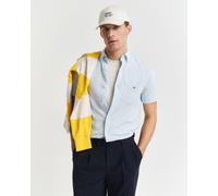 Kurzarmhemd GANT "REG COTTON LINEN STRIPE SS SHIRT", Herren, Gr. M, N-Gr, blau (fresh blau), Web, Obermaterial: 55% Leinen, 45% Baumwolle, gestreift, regular fit, Hemden Kurzarmhemd, ist ideal für war