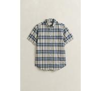 Kurzarmhemd GANT "REGULAR INDIAN MADRAS CHECK", Herren, Gr. L, N-Gr, faded denim, Web, Obermaterial: 100% Baumwolle, kariert, regular fit normal, Rundhals, eingesetzt abgesteppte Kante, Hemden, Regula